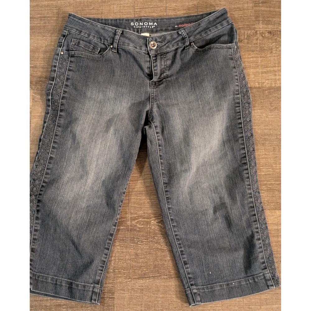 Sonoma Life Style Modern Fit Capri Womens Size 8 Black Denim Midrise